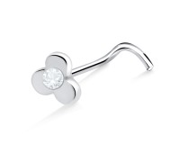 Flower With Stone Silver Curved Nose Stud NSKB-201